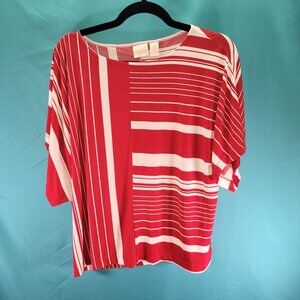 Chicos Red & White Striped Top Size 0 Batwing Sleeves Loose Fit